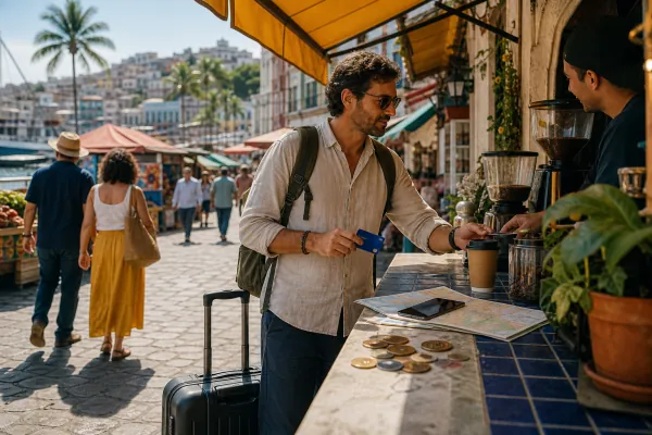 A traveller using one card across currencies